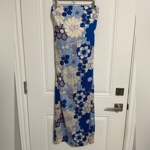 Zara Women’s Tropical Floral Print Satin Effect Strapless Dress - Size S